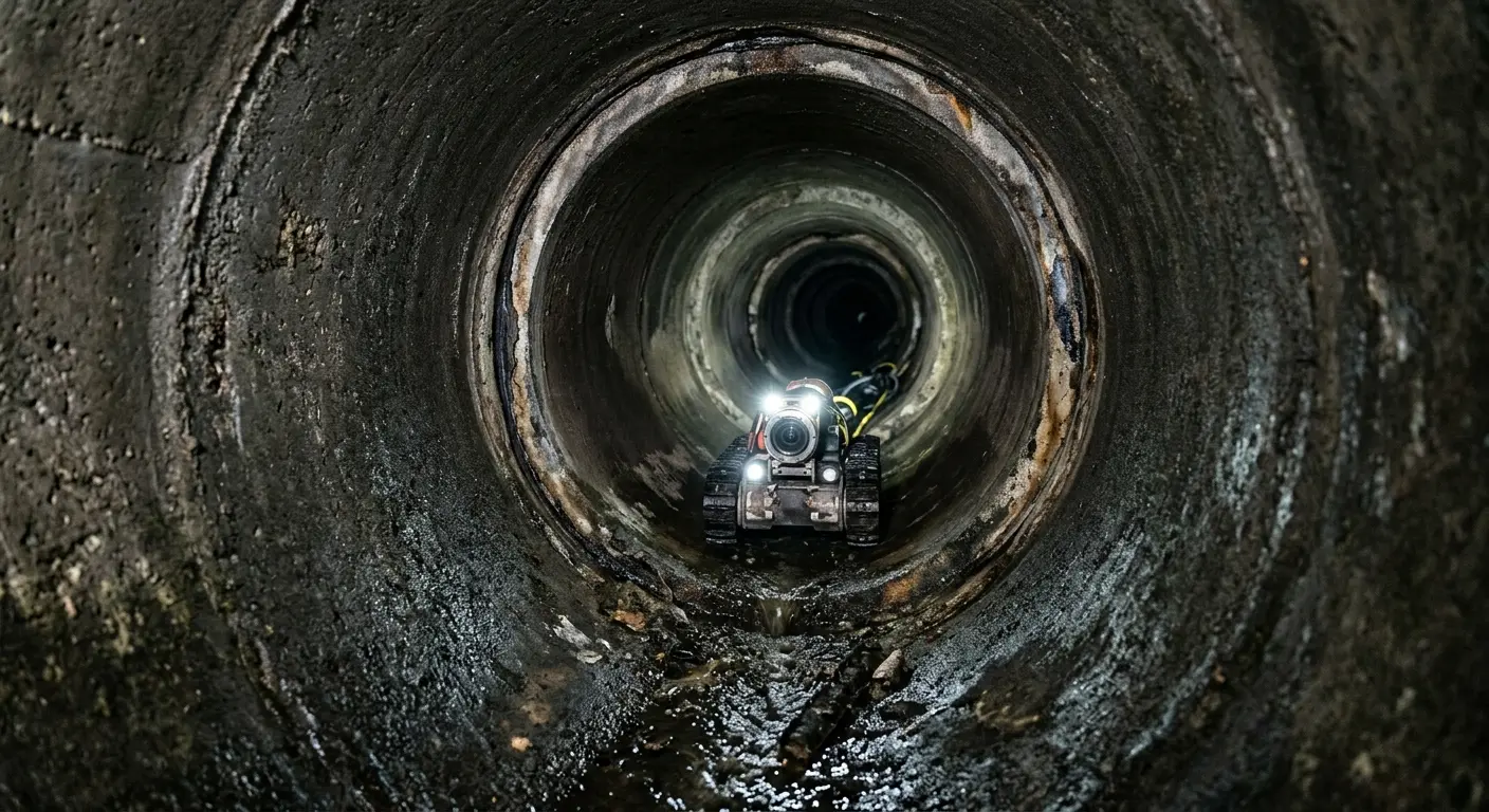 Robotic sewer camera inspecting pipe interior for Sewer Line Cleaning in Lucerne Valley